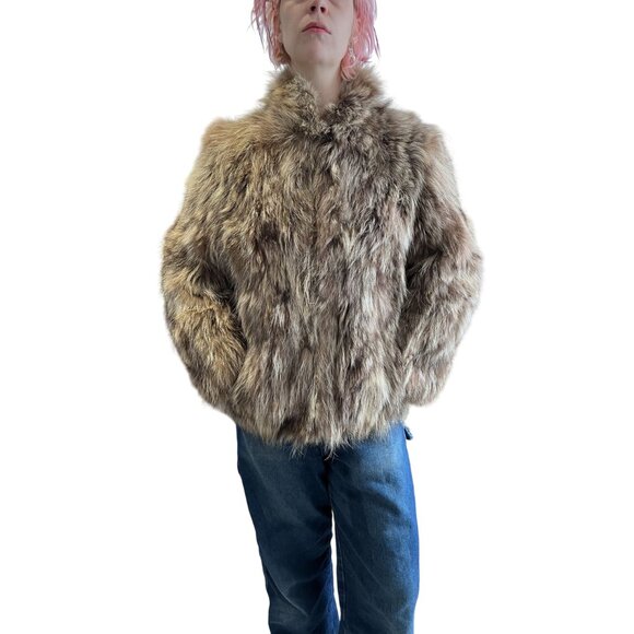 Vintage 1970s J.Fox Boston Genuine Raccoon Fur Coat Car Length Pockets Brown - Picture 2 of 12